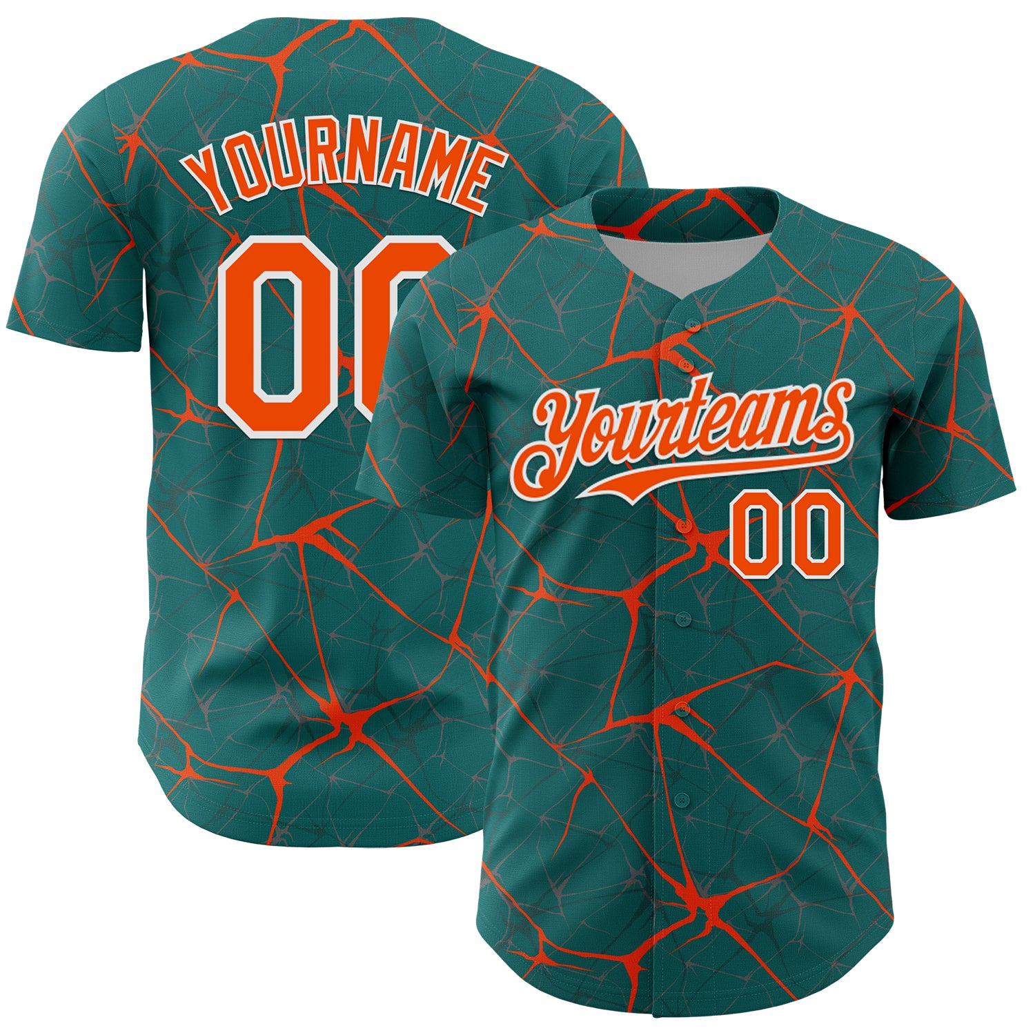 3DPattern13752.jpg Teal Orange / White 3D Abstract Network Baseball Jersey - Image 1