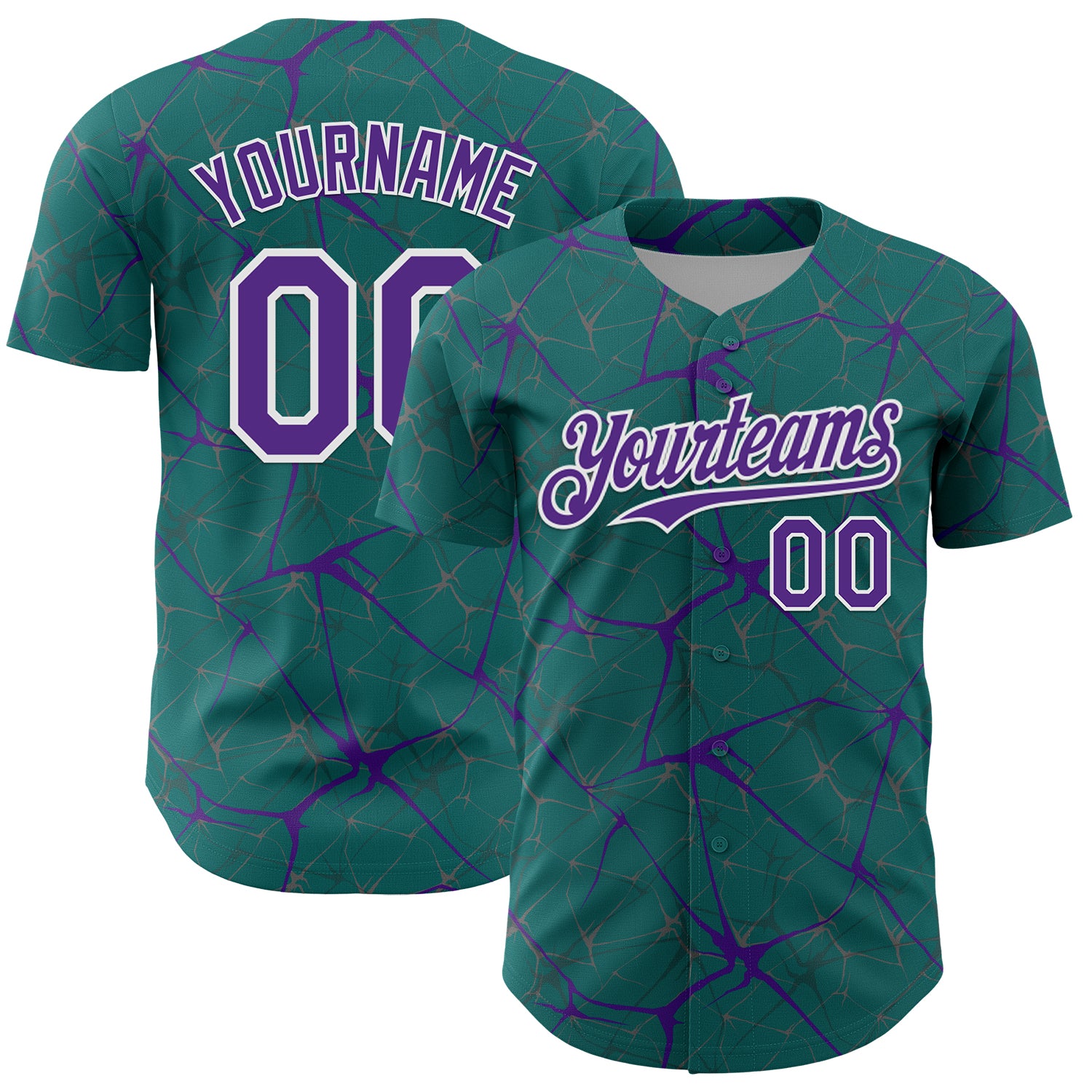 3DPattern13753-1.jpg Teal Purple / White 3D Abstract Network Baseball Jersey - Image 1