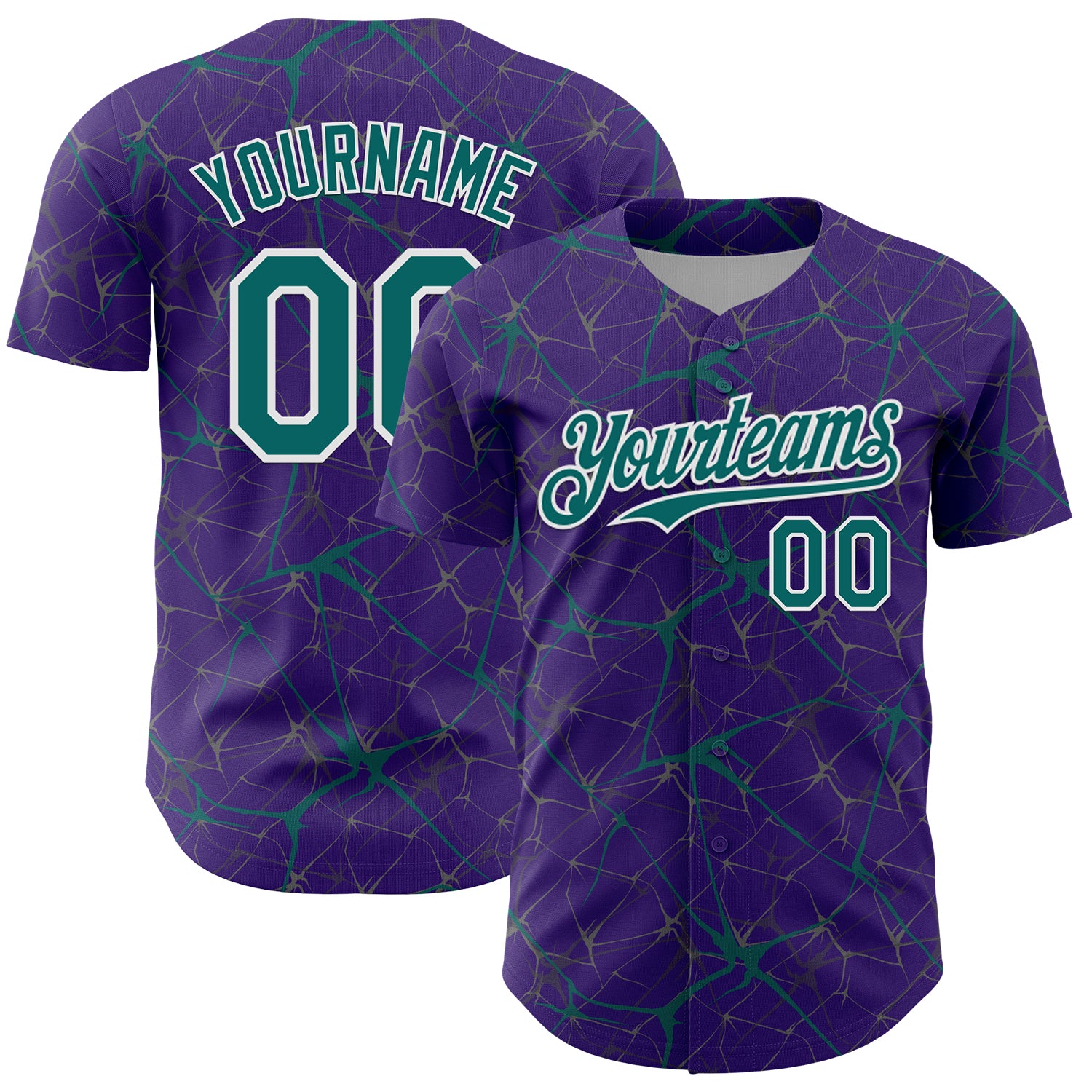 3DPattern13756.jpg Purple Teal / White 3D Abstract Network Baseball Jersey - Image 1