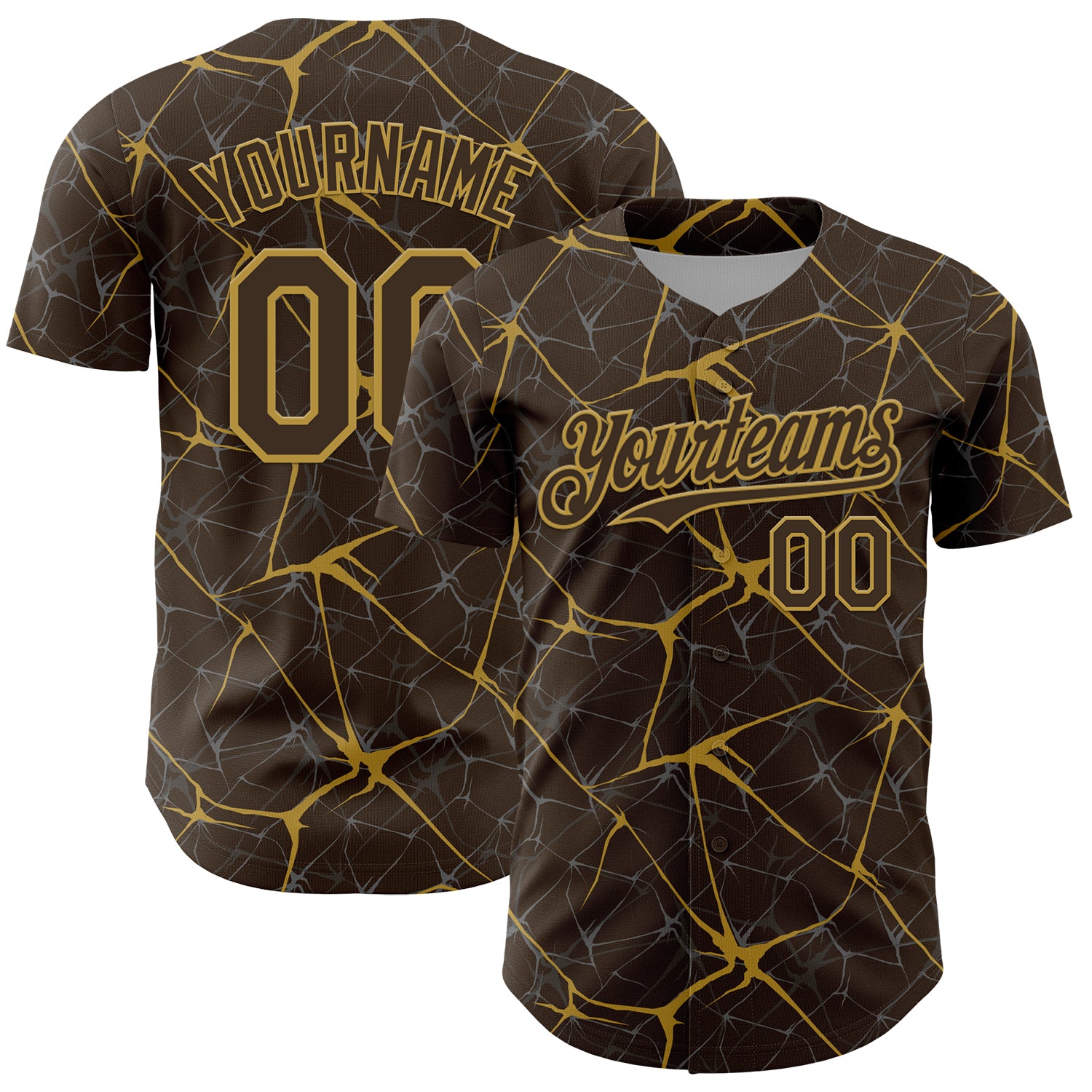 3DPattern13758.jpg Brown Old Gold 3D Abstract Network Baseball Jersey - Image 1