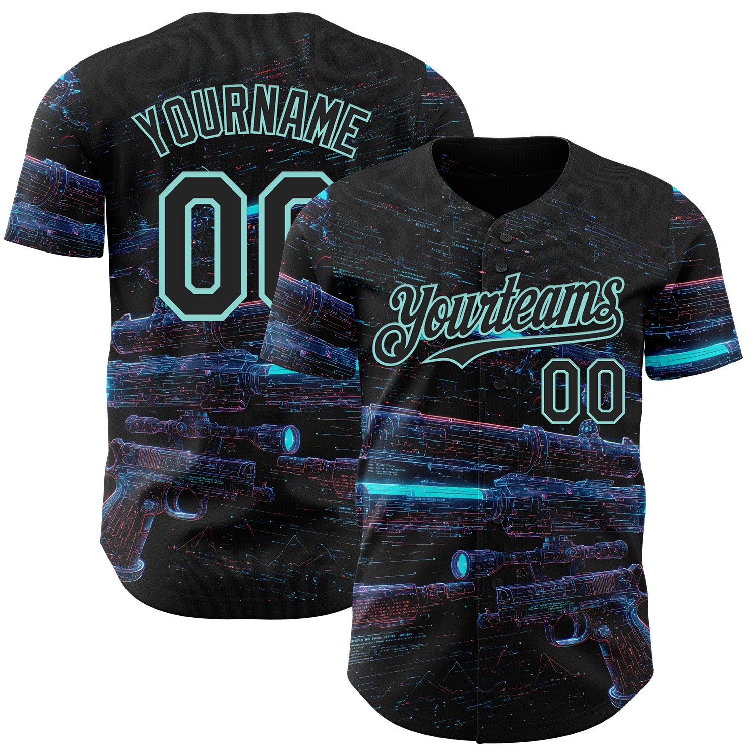 3DPattern15923.jpg Black / Ice Blue Cyberpunk Esports 3D Baseball Jersey - Image 1
