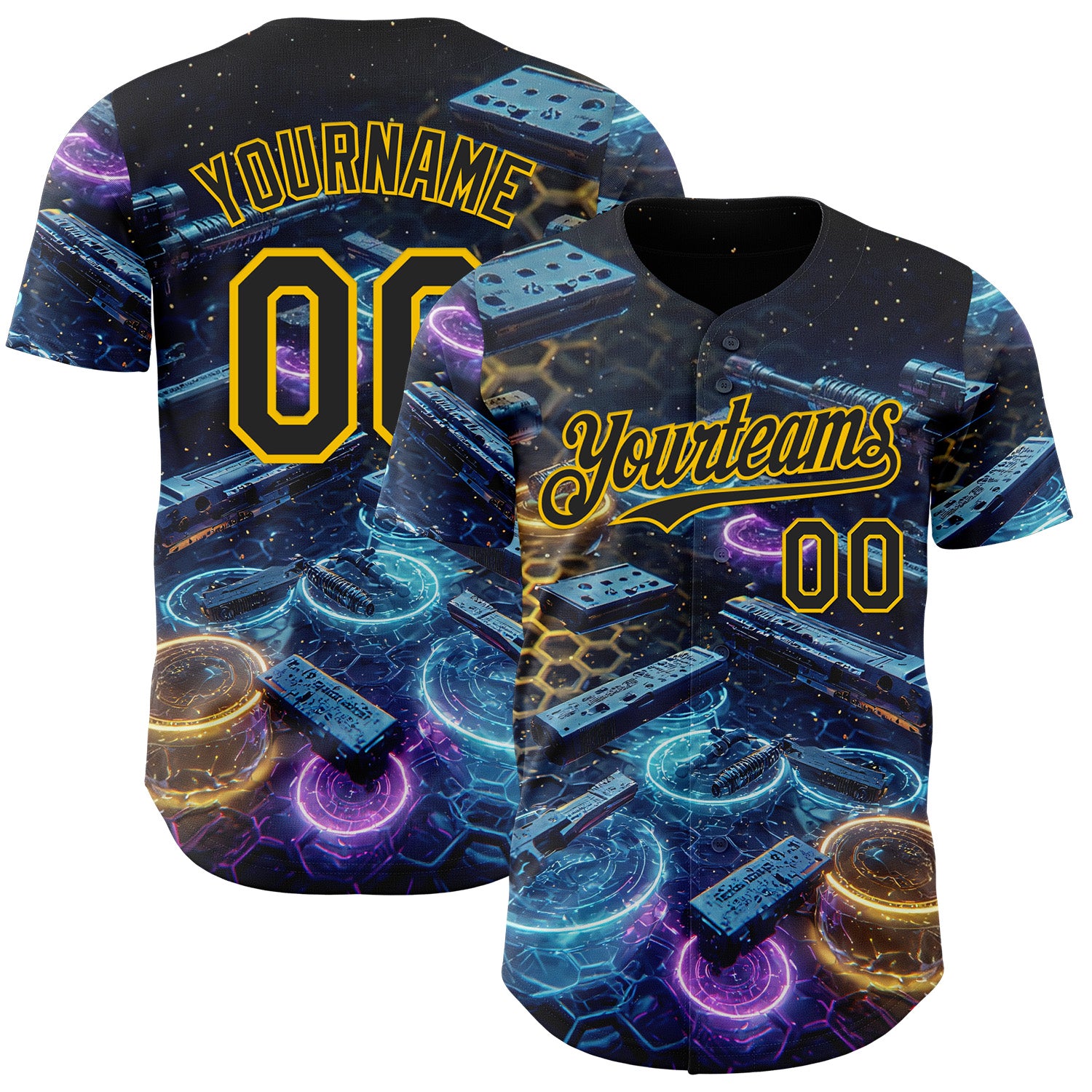 3DPattern15928.jpg Black / Yellow Cyberpunk Esports 3D Baseball Jersey - Image 1