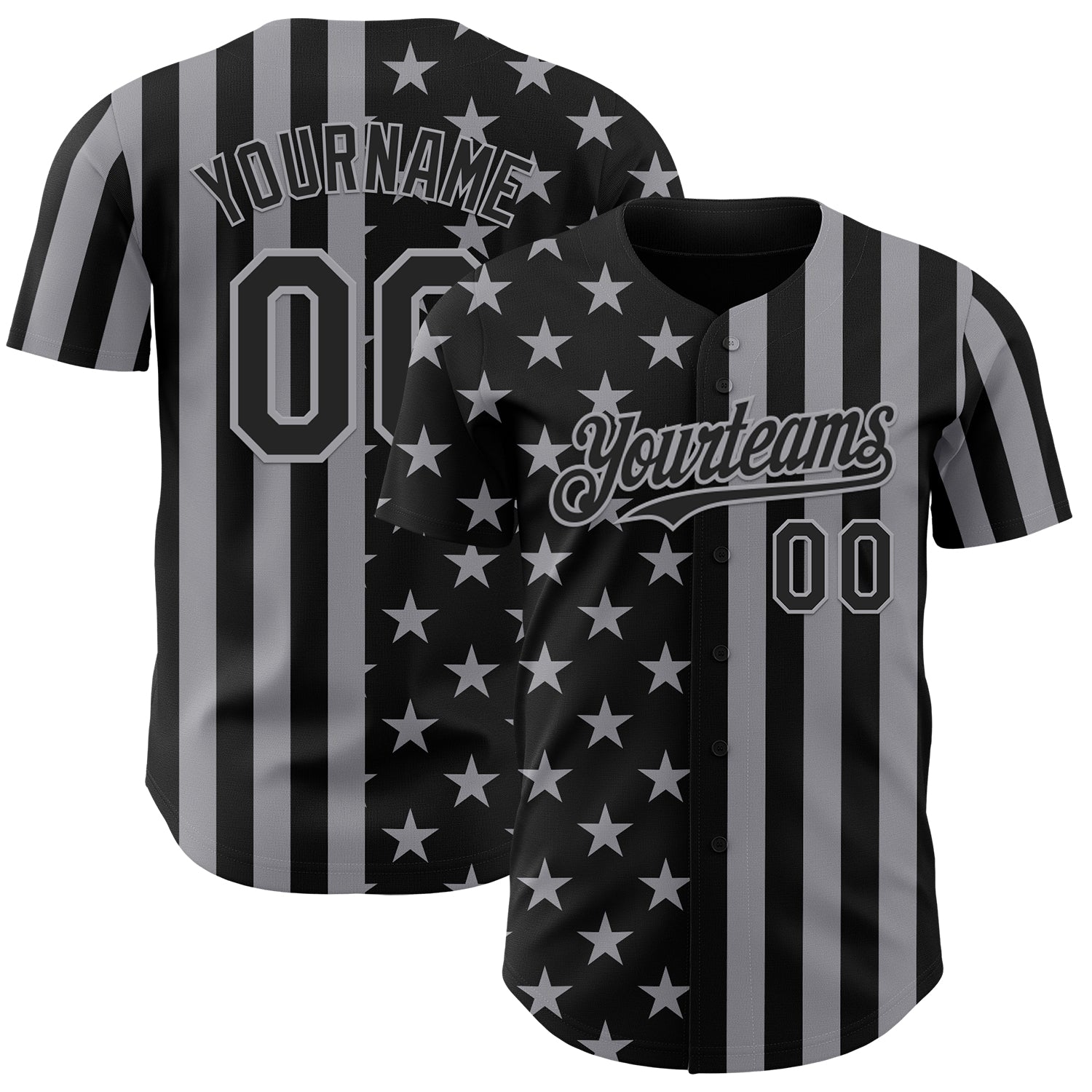 3DPattern16010.jpg Custom Black-Gray USA Flag Patriotic Split Stars and Stripes Authentic Baseball Jersey - Image 1
