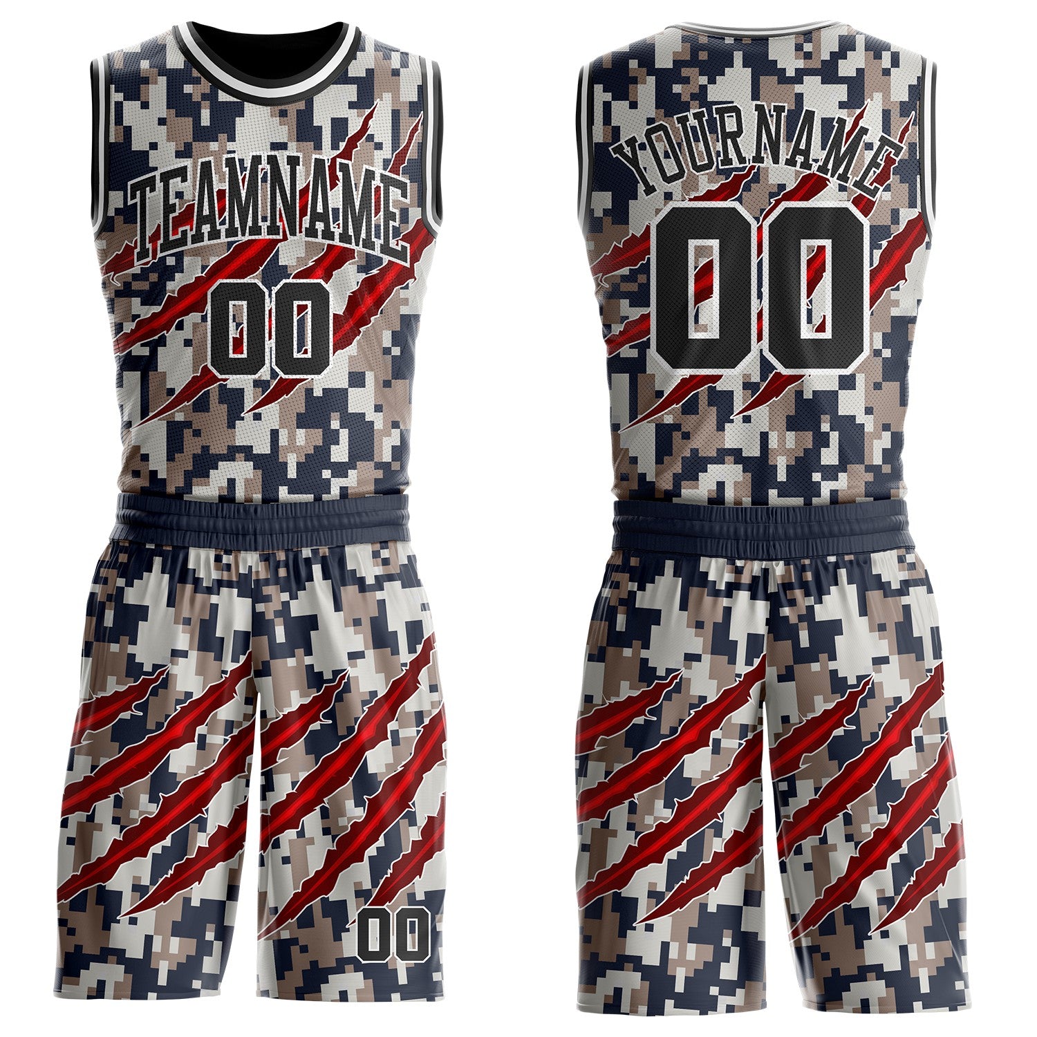 BSuit1104-1.jpg Camo Black / White Digital Camouflage Claw Salute to Service Basketball Uniform - Image 1