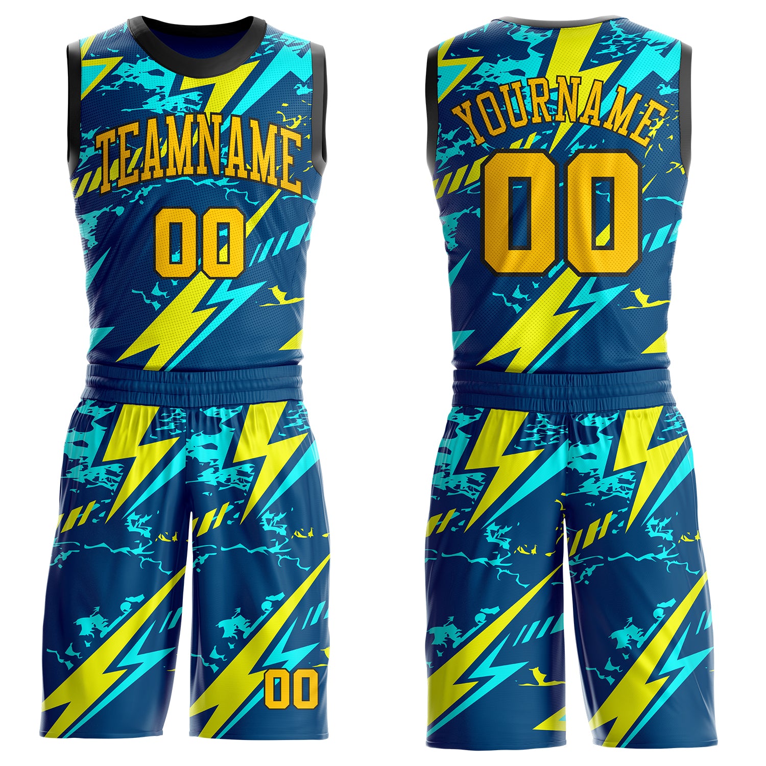 BSuit1136-1.jpg Blue Yellow / Black Lightning Basketball Uniform - Image 1