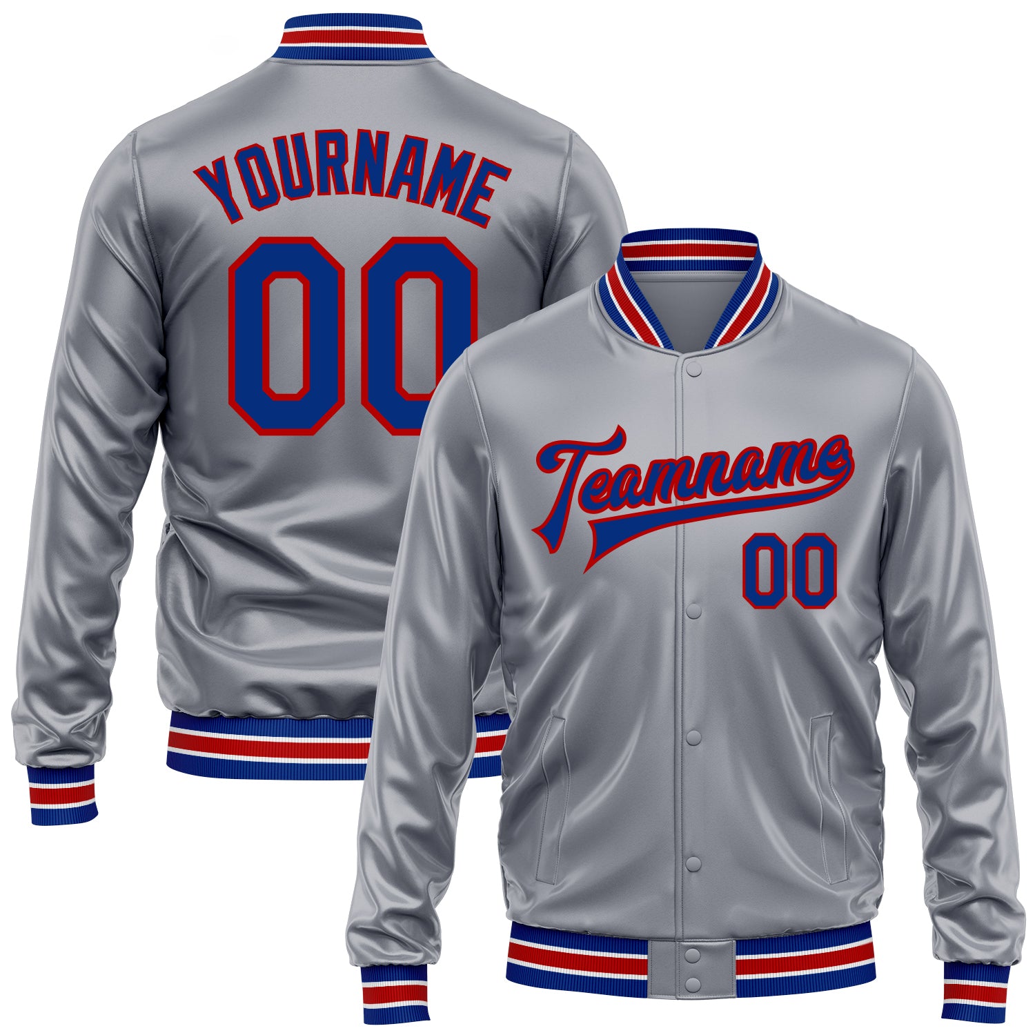 Jacket6785.jpg Gray Royal / Red Bomber Full / Snap Varsity Faux Leather Varsity Varsity Jacket - Image 1