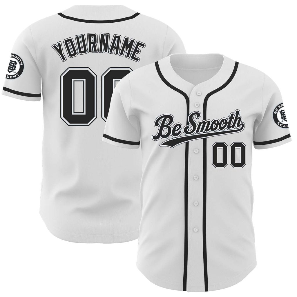 MD23031116A.jpg White Black / Silver Baseball Be Smooth Jersey - Image 1