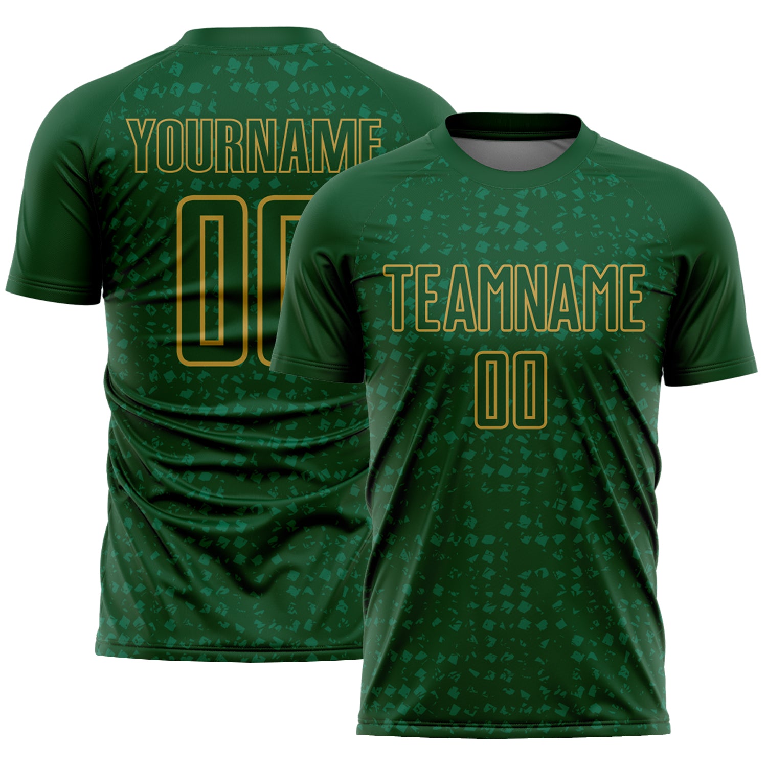 Soccer7368.jpg Green Old Gold / Kelly Green Digital Geometric Fragment Speckles Soccer Uniform - Image 1