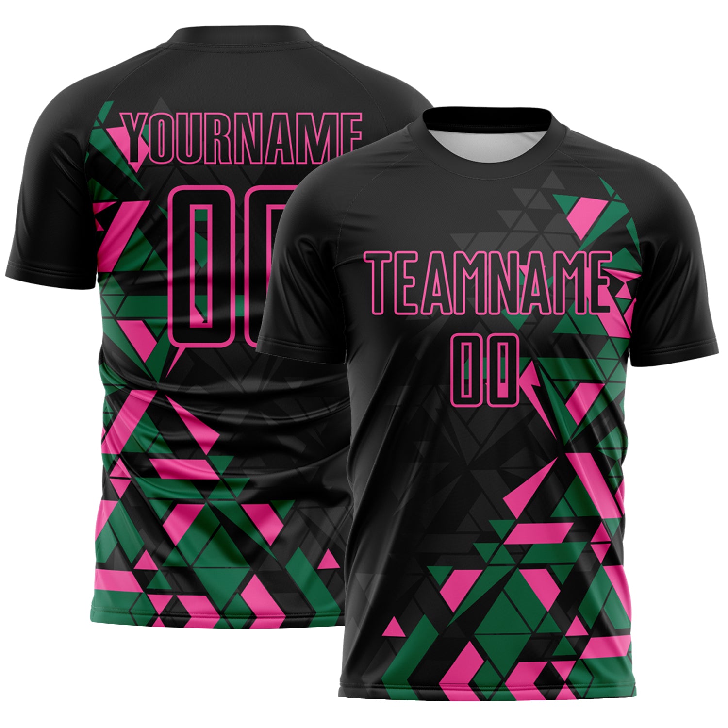 Soccer8166-1.jpg Black Kelly Green / Pink Geometric Grid Gradient Soccer Uniform - Image 1