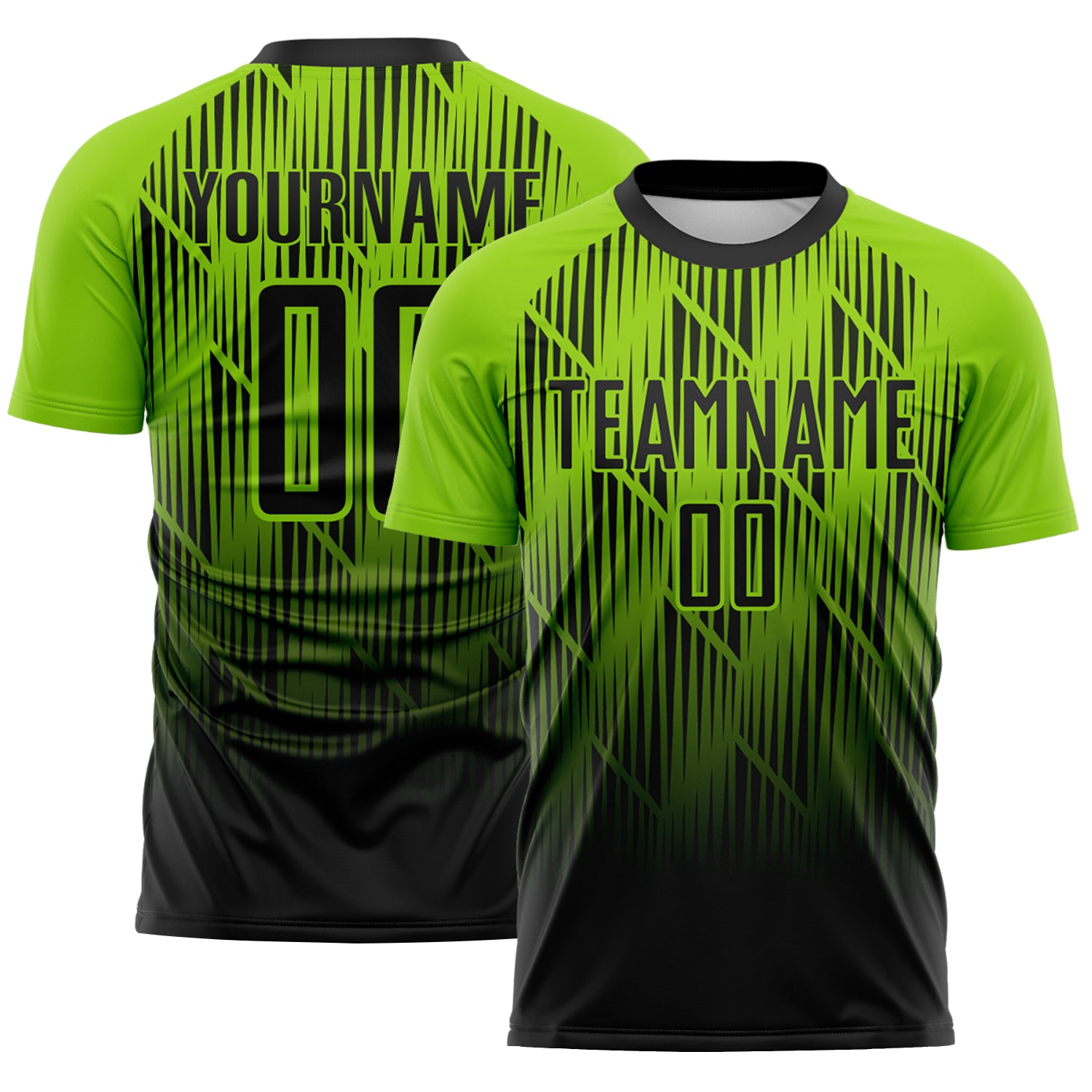 Soccer8194-1.jpg Black / Neon Green Spiked Sharp Lines Gradient Soccer Uniform - Image 1