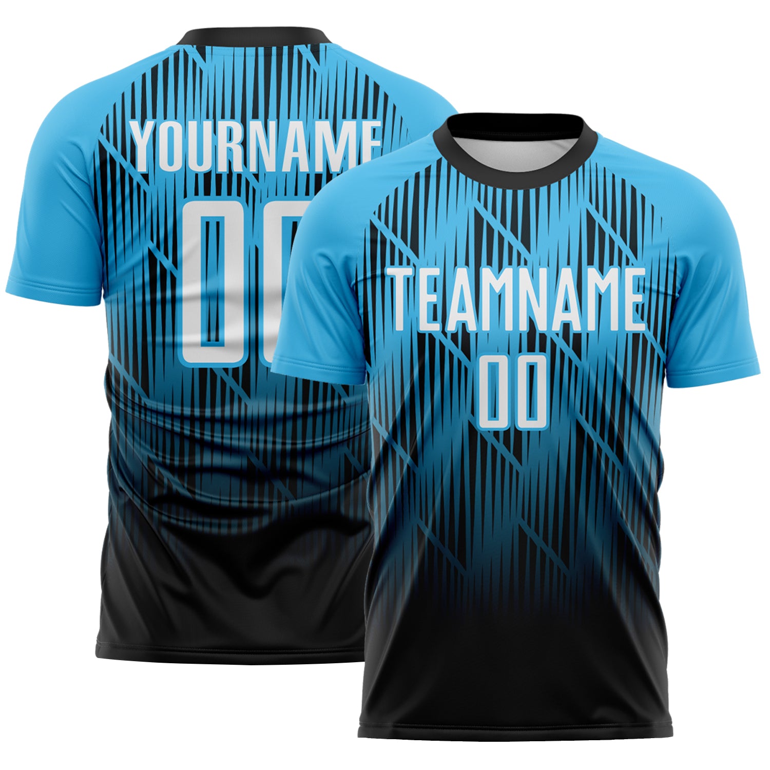 Soccer8195-1.jpg Black White / Sky Blue Spiked Sharp Lines Gradient Soccer Uniform - Image 1