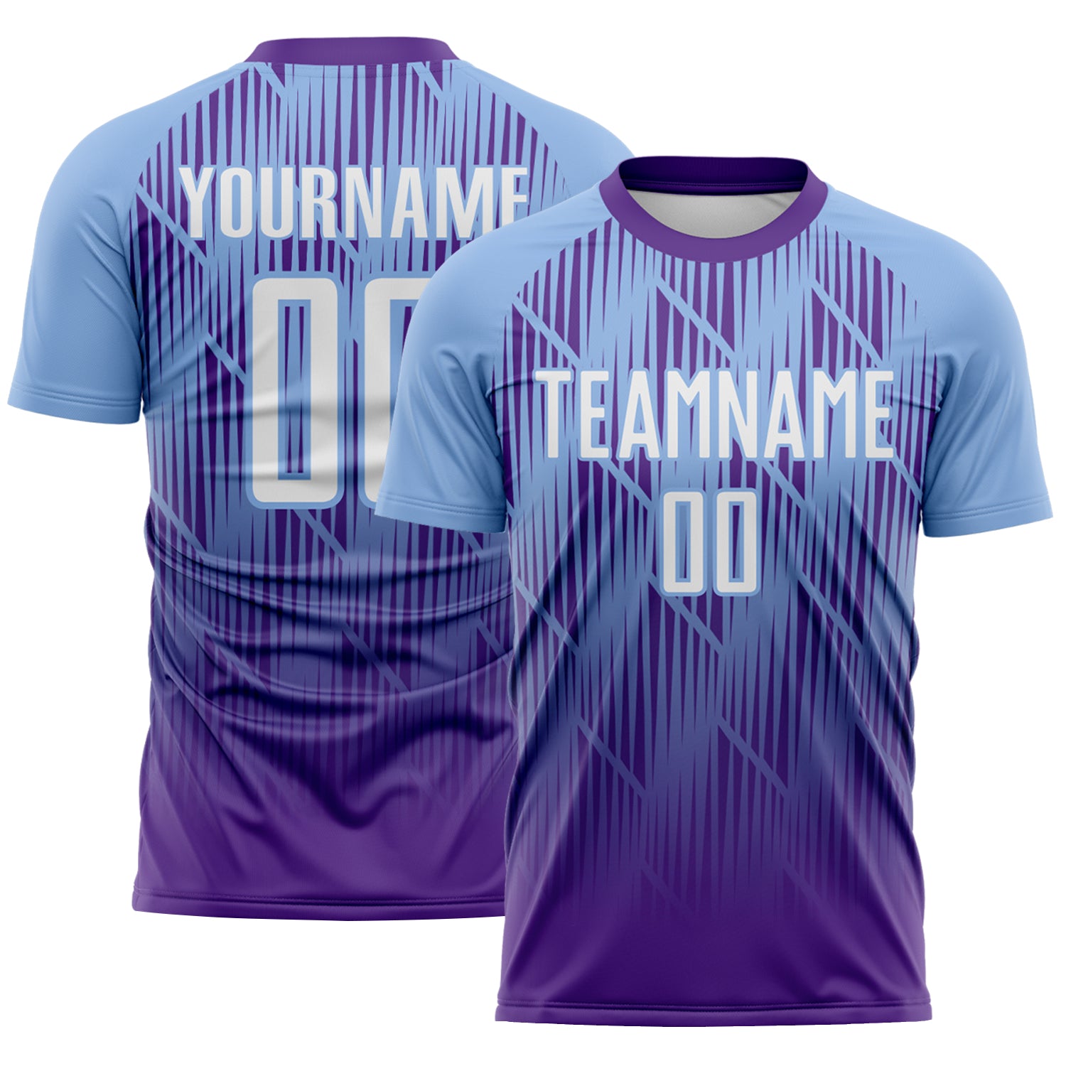 Soccer8212-1.jpg Purple White / Light Blue Spiked Sharp Lines Gradient Soccer Uniform - Image 1