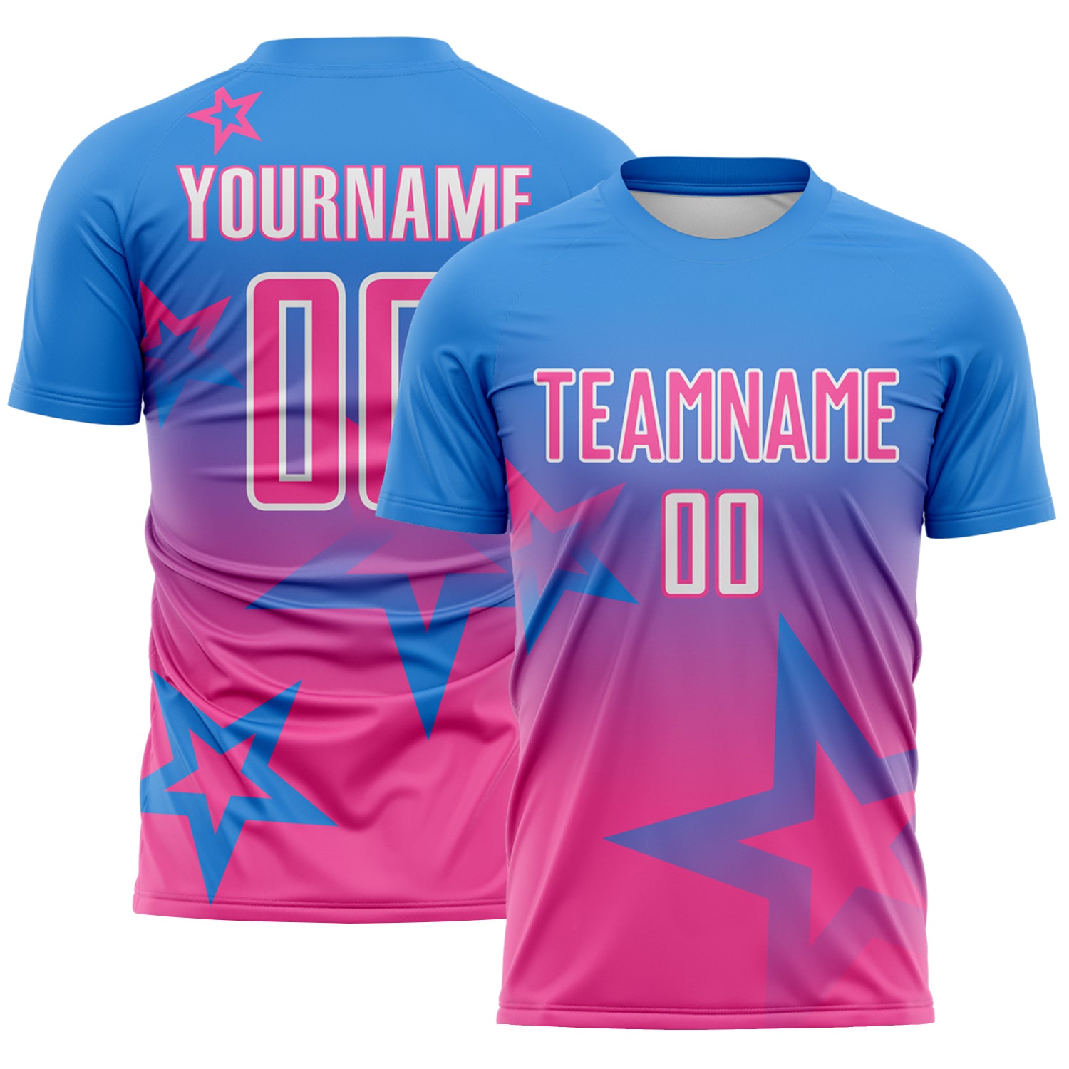 Soccer8260-1.jpg Powder Blue Pink / White Gradient Style Twinkle Star Soccer Uniform - Image 1