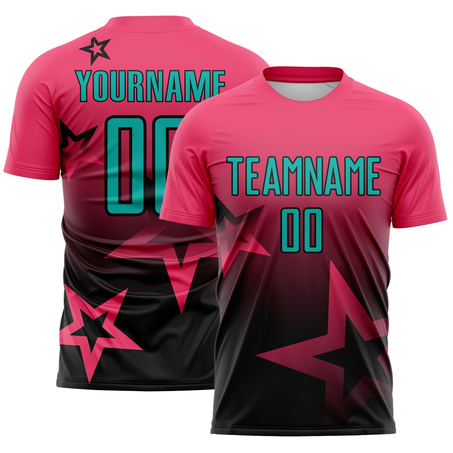 Soccer8266-1.jpg Neon Pink Aqua / Black Gradient Style Twinkle Star Soccer Uniform - Image 1