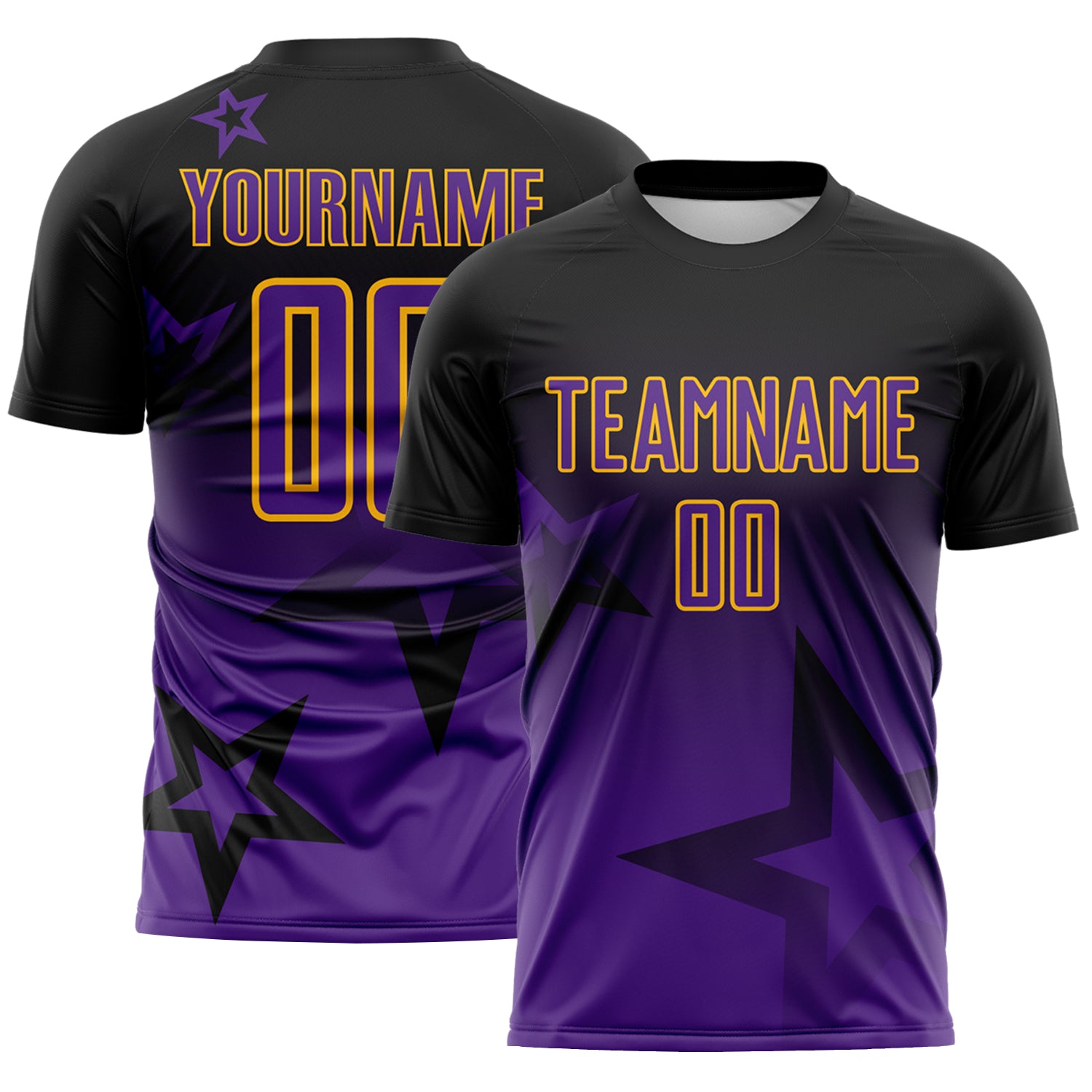 Soccer8268-1.jpg Black Purple / Gold Gradient Style Twinkle Star Soccer Uniform - Image 1