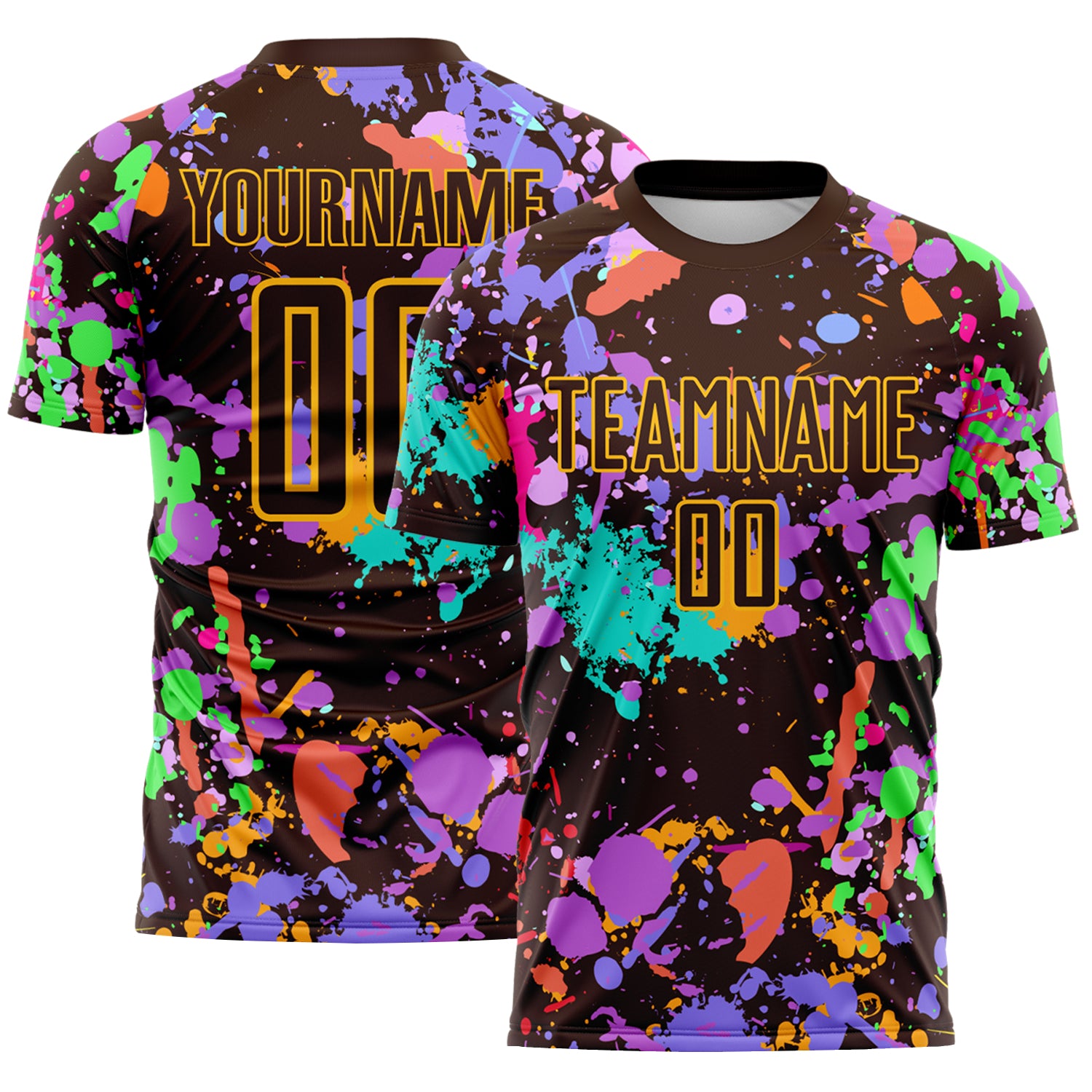 Soccer8293-1.jpg Graffiti Pattern Brown / Gold Paint Splatter Soccer Uniform - Image 1