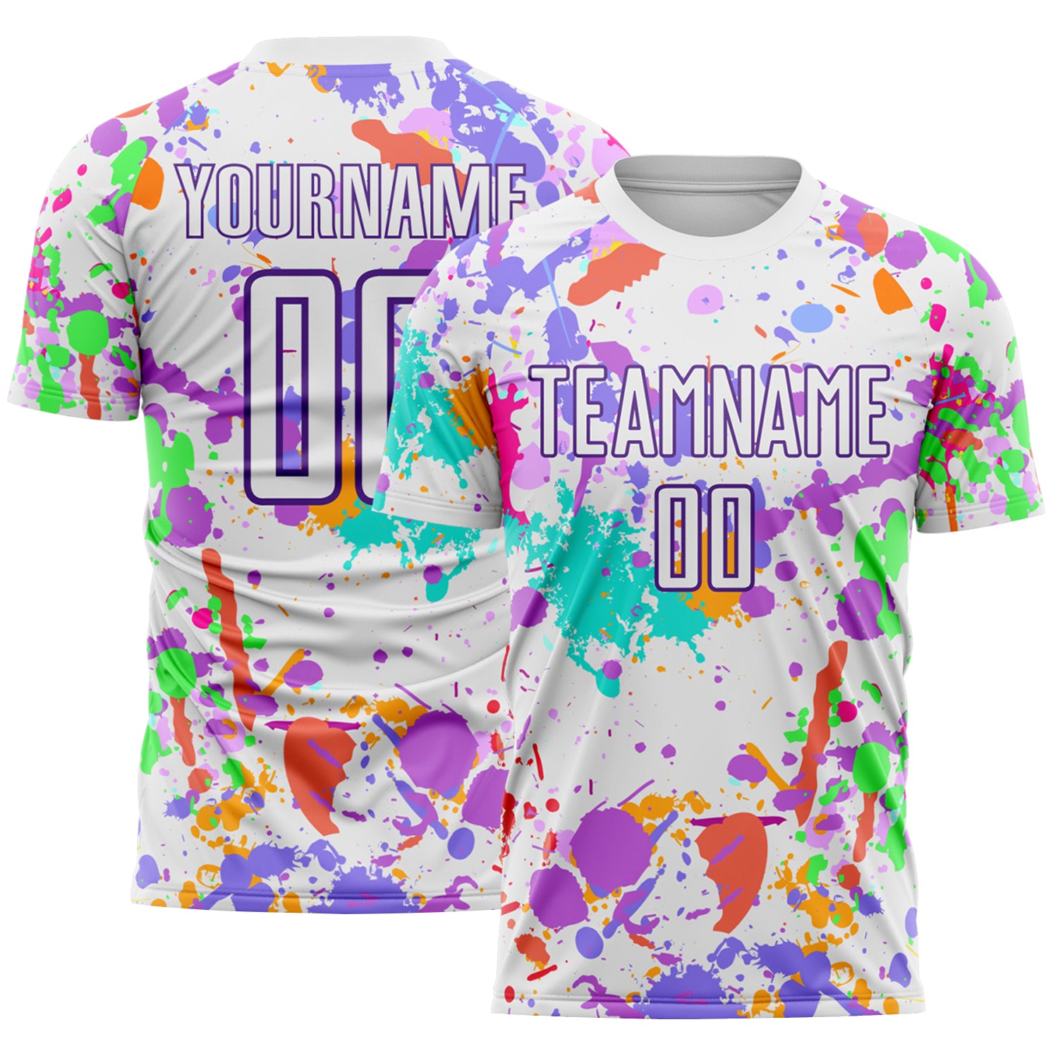 Soccer8294-1.jpg Graffiti Pattern White / Purple Paint Splatter Soccer Uniform - Image 1