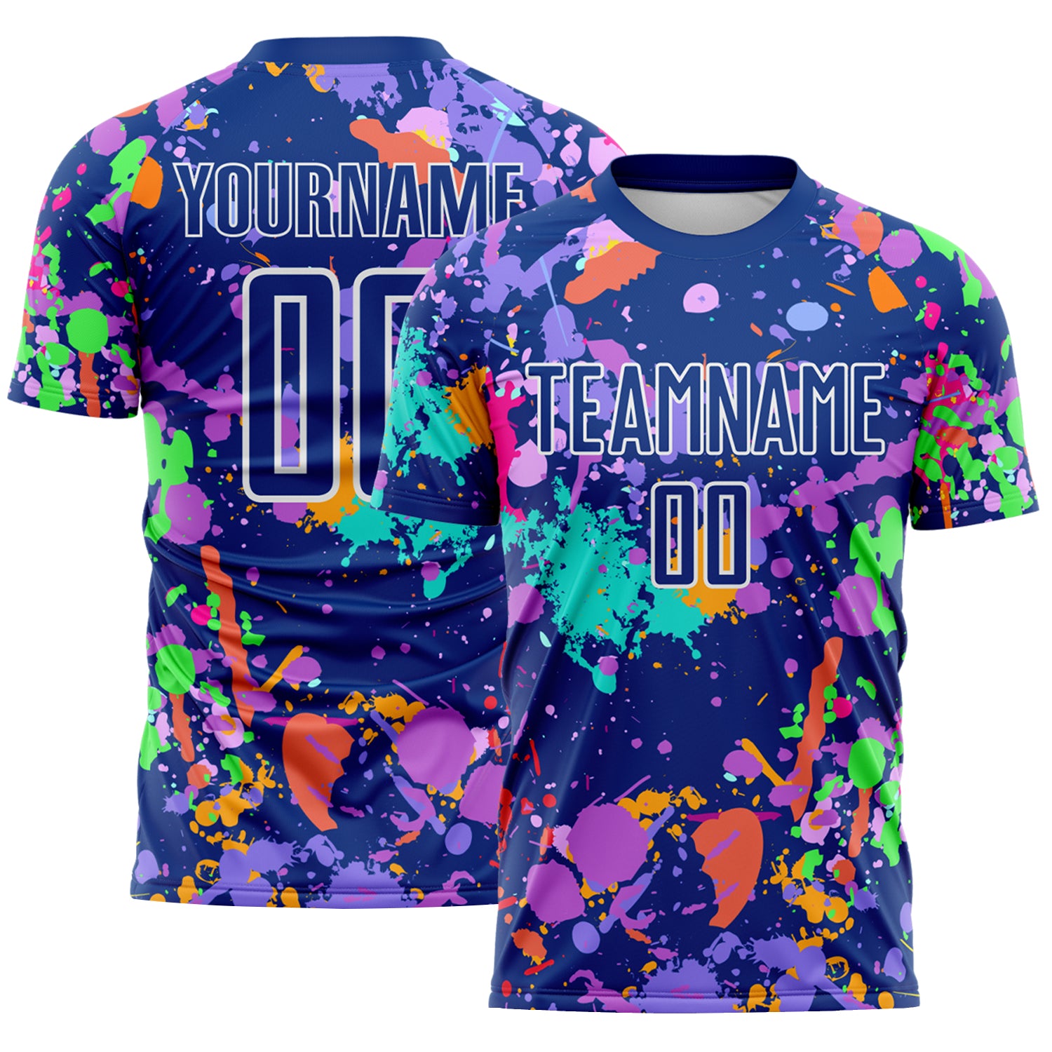 Soccer8298.jpg Custom Graffiti Pattern Royal-White Paint Splatter Sublimation Soccer Uniform Jersey - Image 1