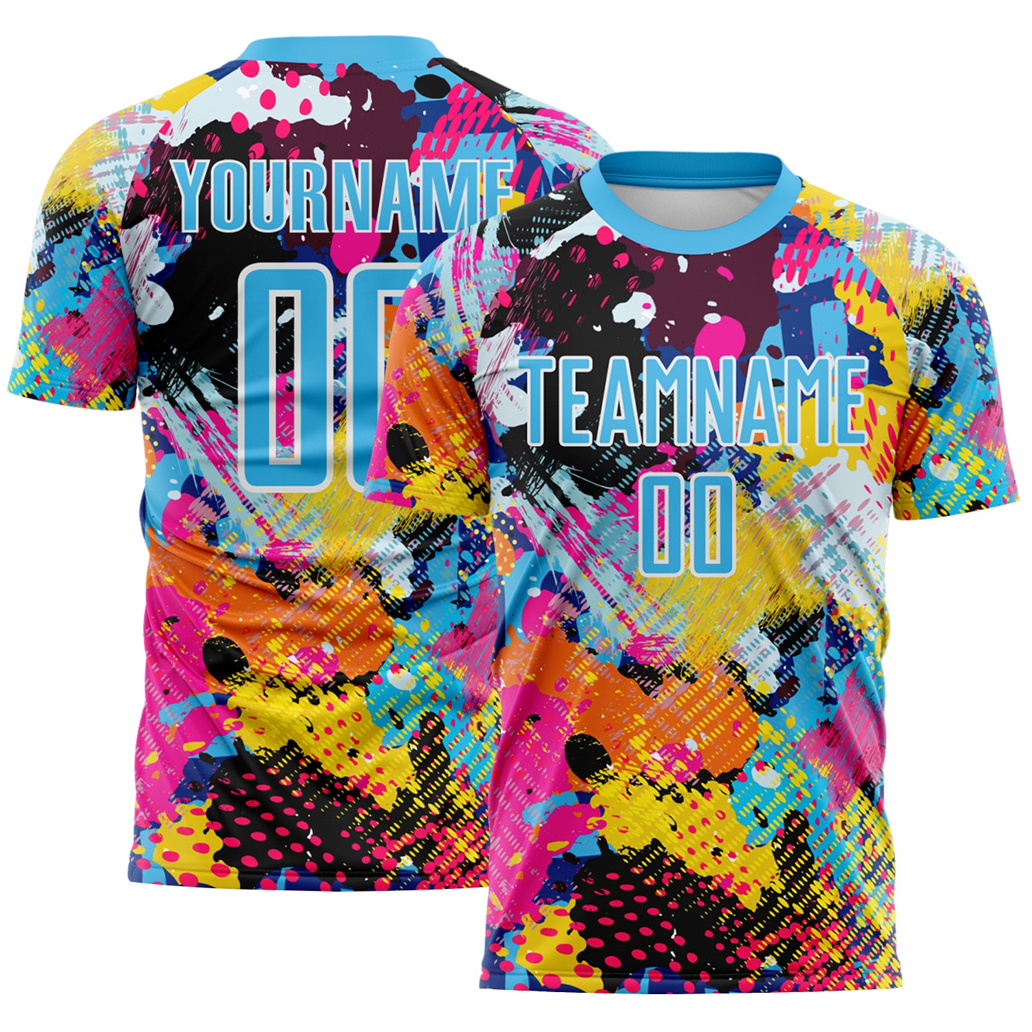 Soccer8303-1.jpg Graffiti Pattern Sky Blue / White Paint Splatter Soccer Uniform - Image 1